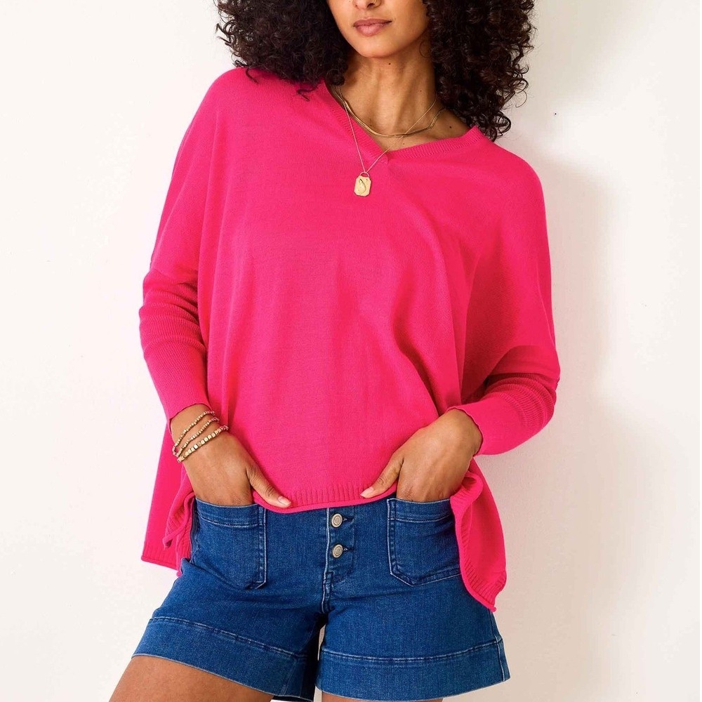 MERSEA Catalina V-Neck Sweater Womens One Size Pink Oversized Side Slit Knit